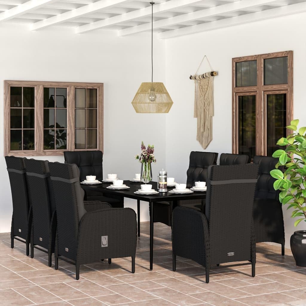 Furniture Sets 9 Piece Patio Dining Set with Cushions Black,Elevate Your Outdoor Oasis: Weatherproof Patio Dining Set with Comfortable Seating Garden Conversation Sets