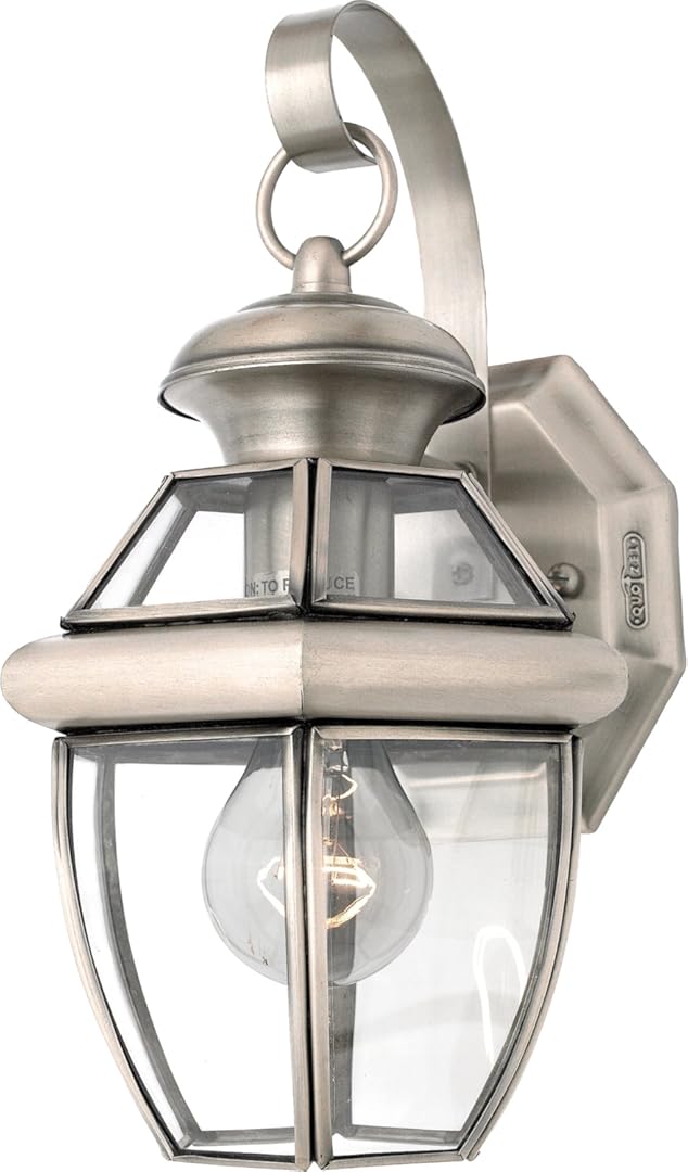 Quoizel Newbury Outdoor Wall Lantern, 12 Inch 1-Light Pewter Wall Sconce, French Country Exterior Wall Lantern Fixture, E26 Base, Clear Glass, Outside Lights for Patio, Porch, Garage or Yard