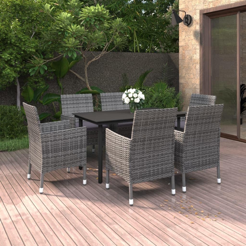Patio Set 7 Piece Patio Dining Set with Cushions Poly Rattan and Glass