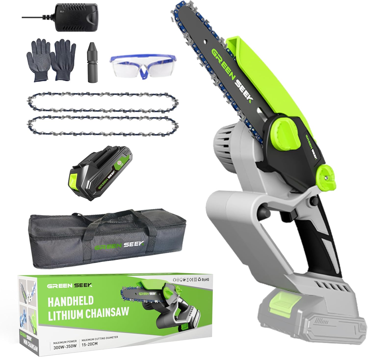 GreenSeek Mini Chainsaw, 6-Inch Cordless Electric Chain Saw with 21V Battery & Charger, Compatible with Makita 18V 21V Batteries, Portable Power Tool for Tree Trimming & Wood Cutting
