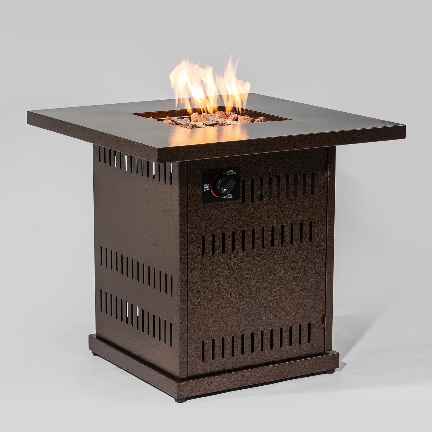 28-Inch Square Propane Fire Pit Table with Stainless Steel Lid