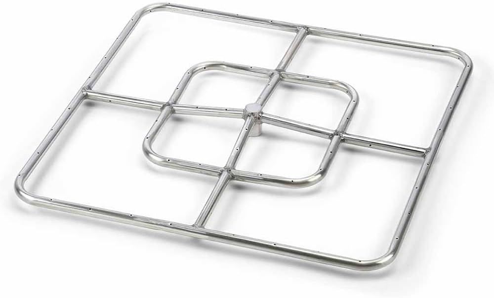 HPC Fire Square Stainless Steel Fire Pit Burner (FRSSQ-24-LP), 24x24-Inch, Propane Gas