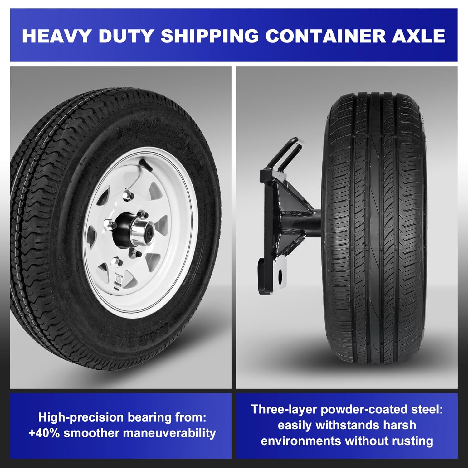 2 Pack Shipping Container Wheel Kit 5-Lug Bolt Fits Up to 20-40Ft Heavy-Duty Shipping Container Accessories Loads Up to 8800LBs Containers Moving Tools,Fully Assembled(5x5.5 Lug)