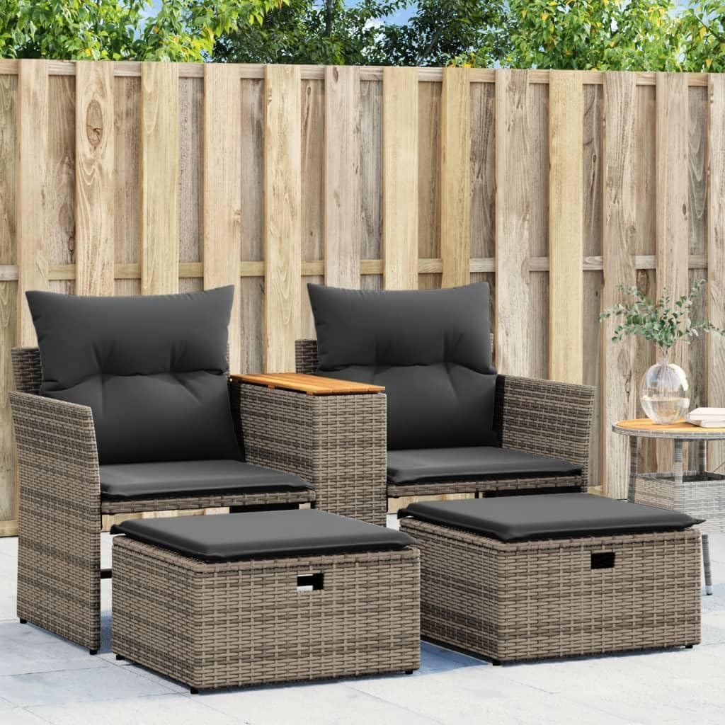 Patio Sofa 2-Seater with Stools Gray Poly Rattan,Versatile Garden Sofa with Central Table and Stools, Durable PE Rattan for Outdoor Comfort Patio Furniture & Accessories, Outdoor Seating