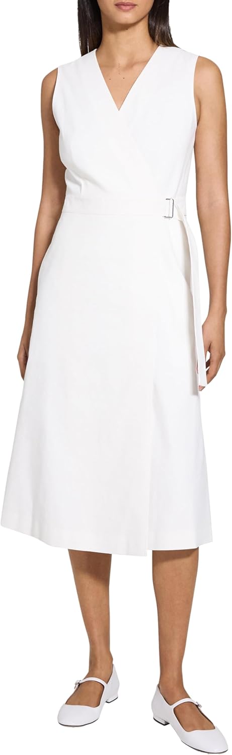 Theory Women's Linen Wrap Midi Dress