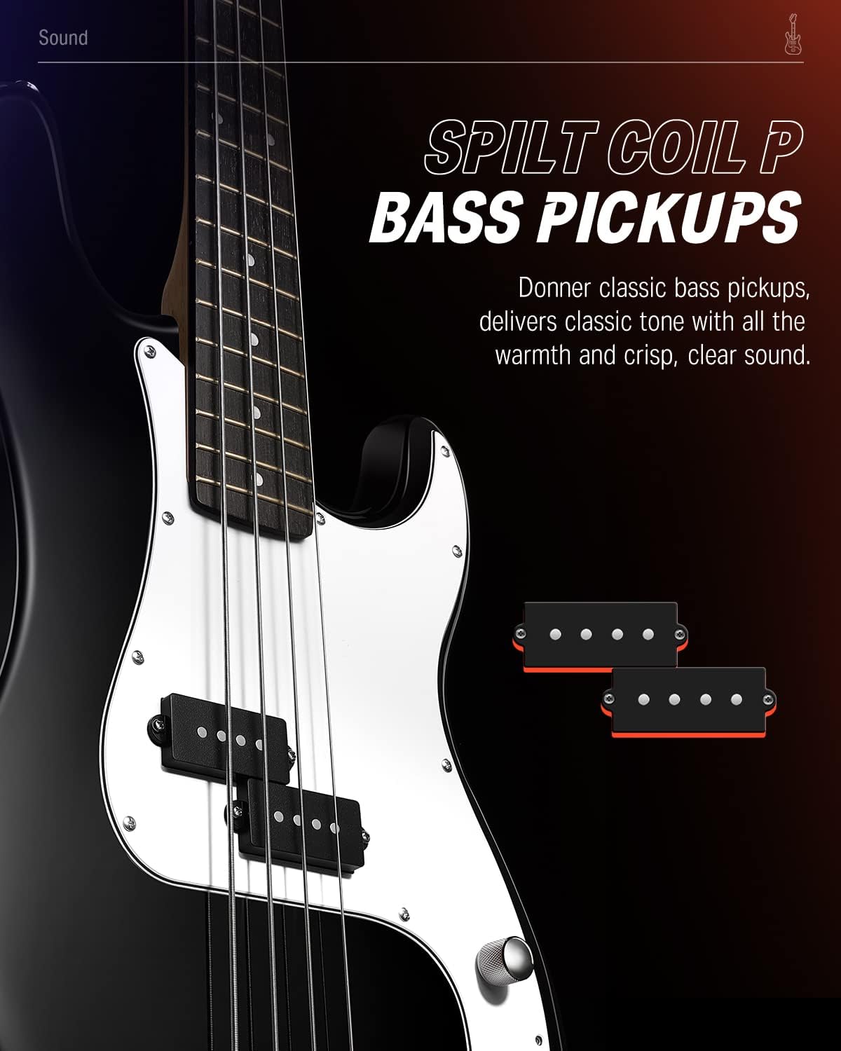 Donner Electric Bass Guitar 4 Strings Full-Size Standard Bass PB-Style Beginner Kit Black for Starter with Free Online Lesson Gig Bag Guitar Strap and Guitar Cable, DPB-510D
