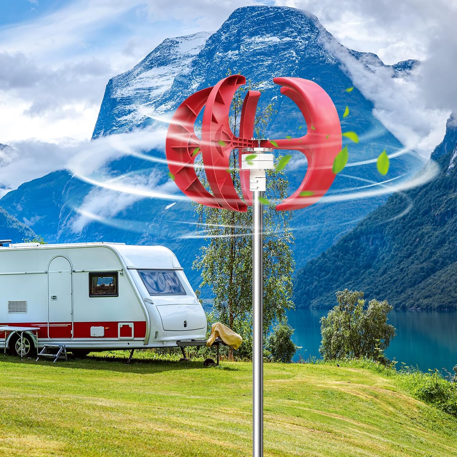 4500W Wind Turbine Generator Kit, 12V Adjustable 5-Blade Wind Power Generator with MPPT Controller, Suitable for Home, Farm, RVs, Boats, Electromagnetic Electricity Producer Equipment Red