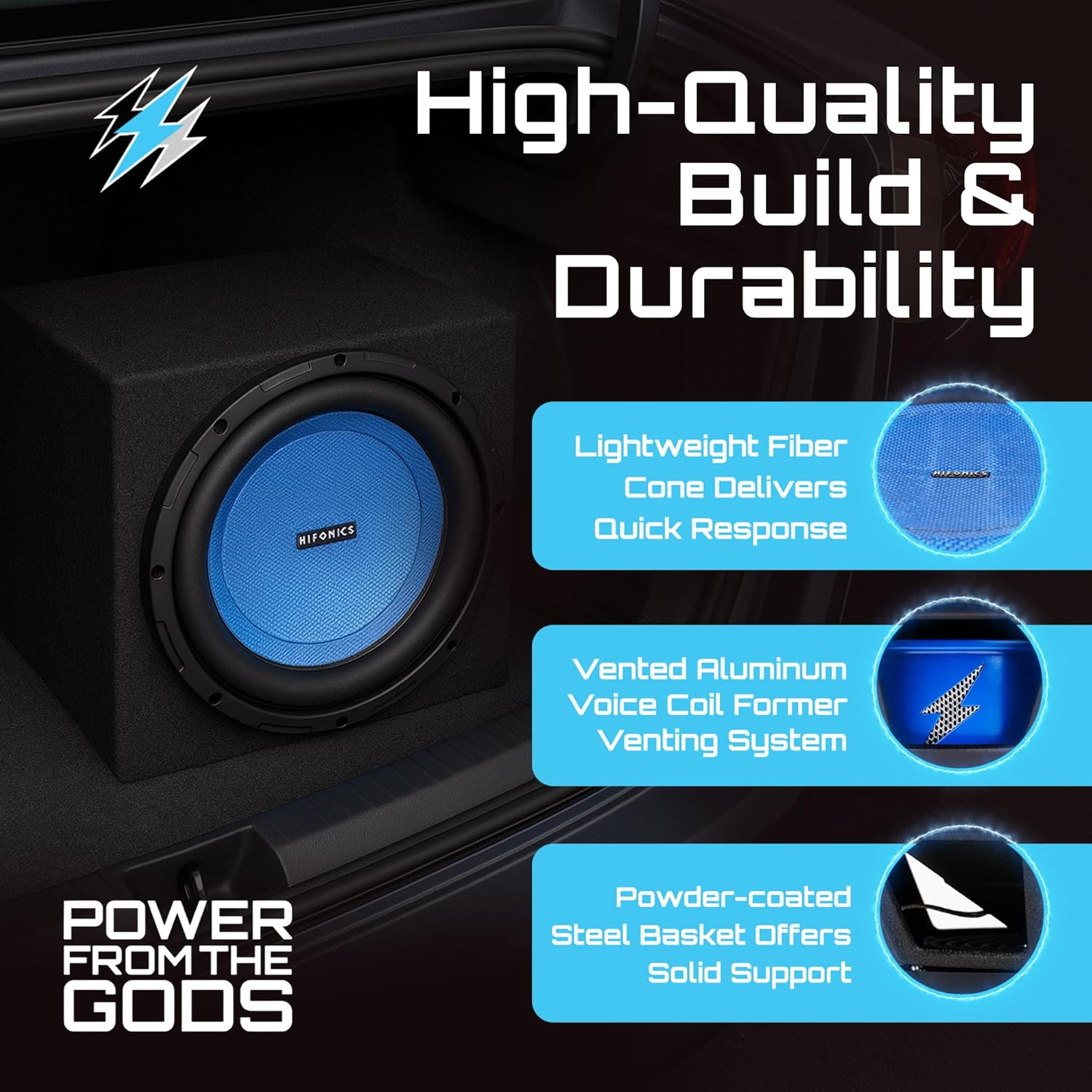 Hifonics Elite 10 Inch Shallow Mount Car Subwoofer, Dual 4 Ohm Voice Coil Speaker 600 Watt Peak Power Mobile Amplifier, Black/Blue