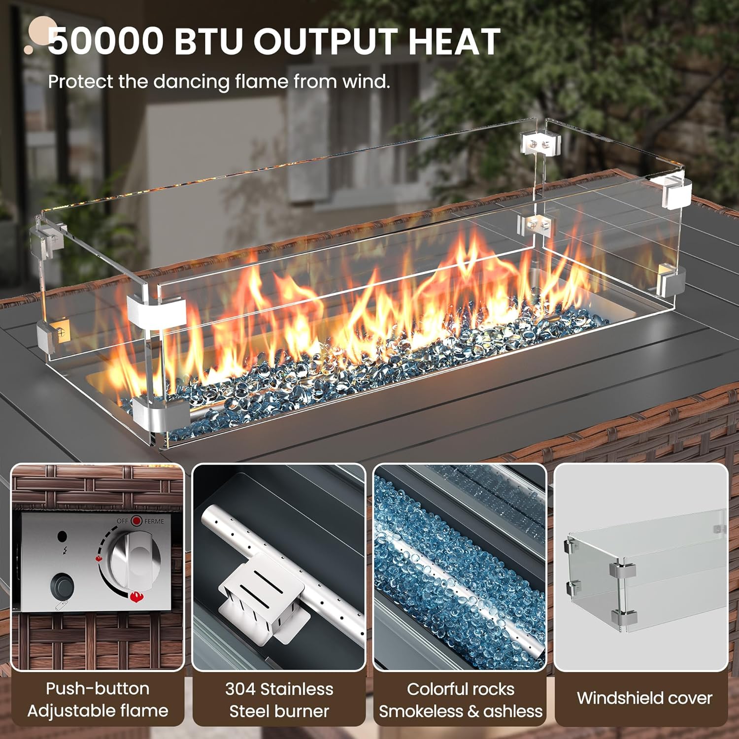 Patio Furniture Set with Fire Pit Table, 5 Pieces Outdoor Furniture Sets, Wicker Patio Conversation Sets w/Waterproof Covers for Backyard, Porch, Balcony, Poolside Dark Grey