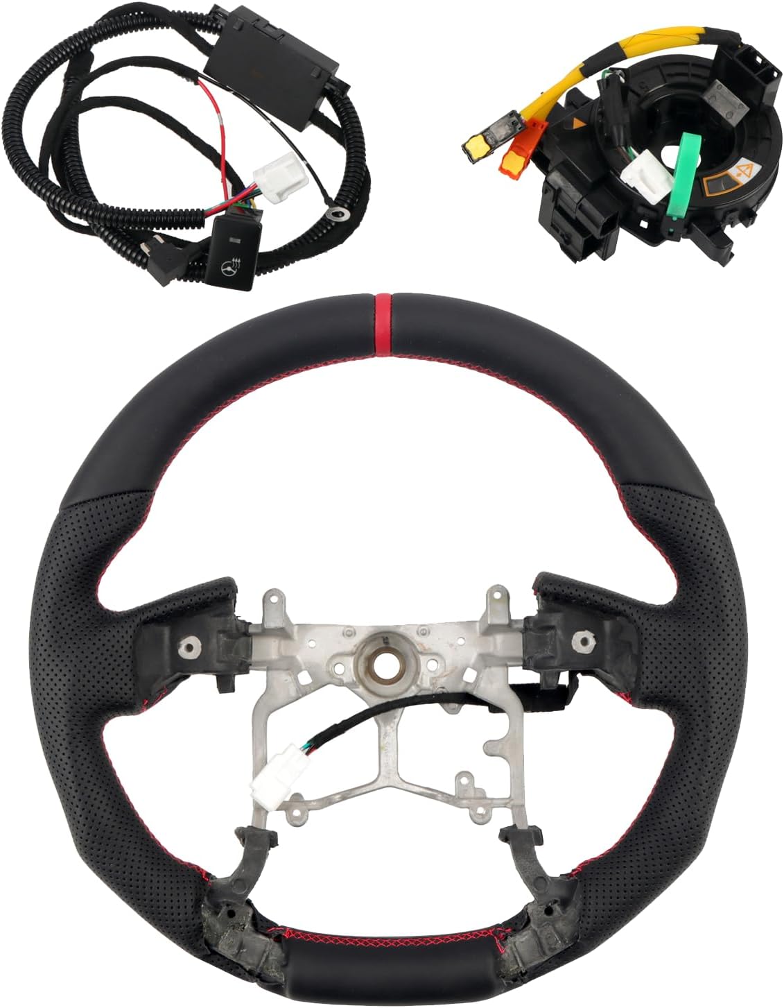 HIGH FLYING for Toyota Tacoma 2016-2023 Car Interior Accessories Heated Steering Wheel Replacement Part Perforated Leather Kit (Red Alignment Strip)