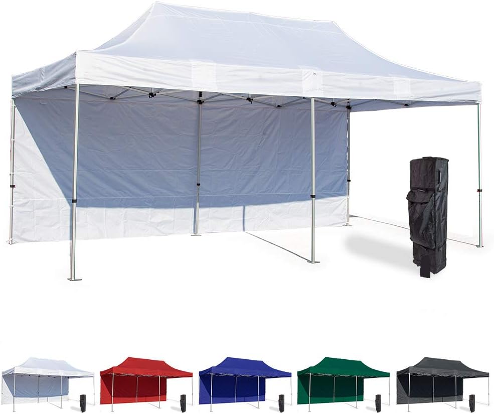 Vispronet 10x20 Instant Canopy Tent and Side Wall – Commercial Grade Aluminum Frame with Water-Resistant Canopy Top and Sidewall – Bag and Stake Kit Included (White)