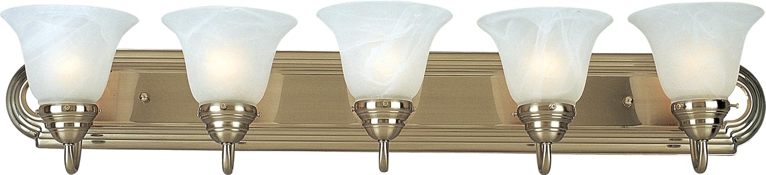 Maxim Essentials 801X 5 Light Vanity Light with Satin Nickel Finish and Marble Glass