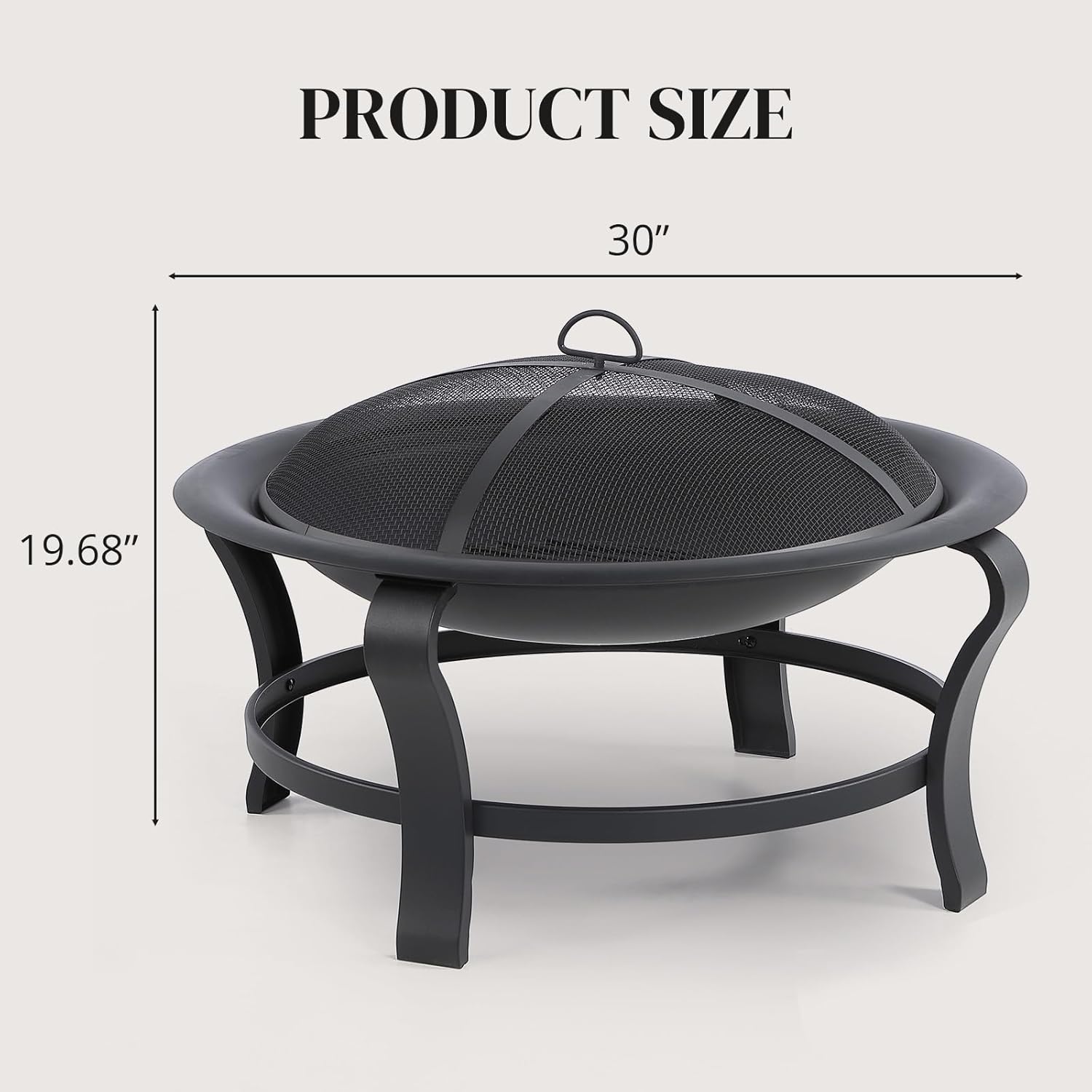 30 inch Steel Fire Pit Set, Wood Burning Pit - Includes Screen, Cover and Log Poker - Great for Outdoor and Patio, 30