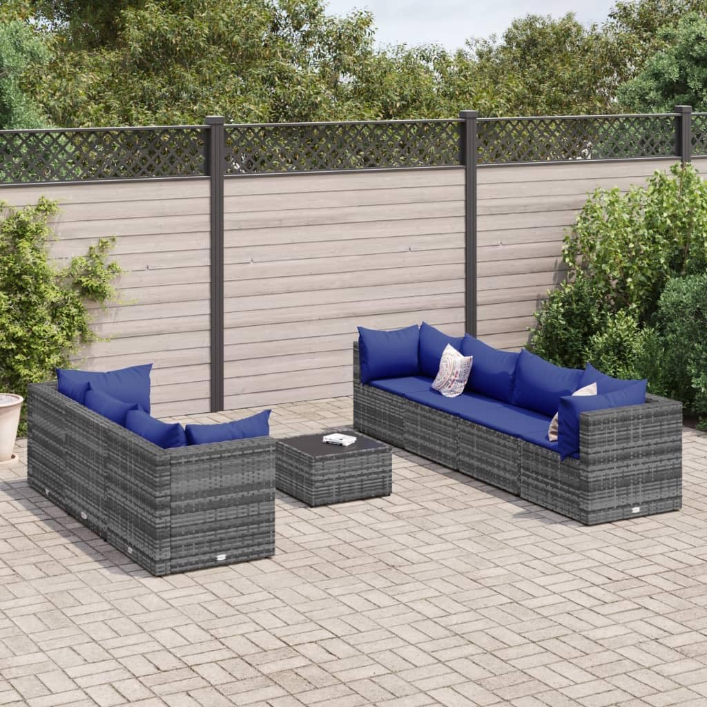 8 Piece Patio Lounge Set with Cushions Gray Poly Rattan,Versatile and Comfortable Outdoor Rattan Lounge Set for Patios and Gardens Patio Furniture Sets, Outdoor Furniture Sets