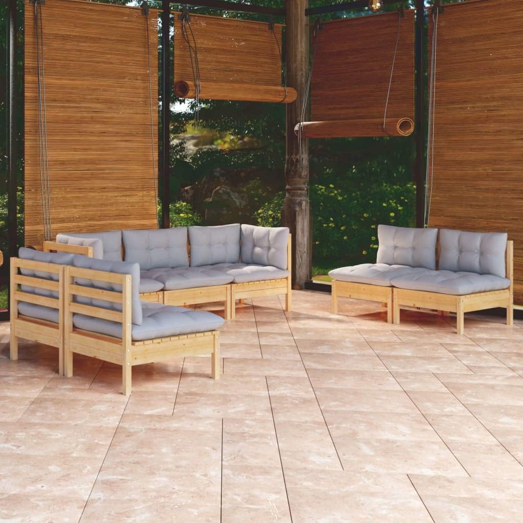 7 Piece Patio Lounge Set with Gray Cushions Solid Pinewood,Versatile Patio Lounge Set: for Relaxation, Gatherings, and Customizable Outdoor Decor Patio Furniture Sets, Outdoor Furniture Sets
