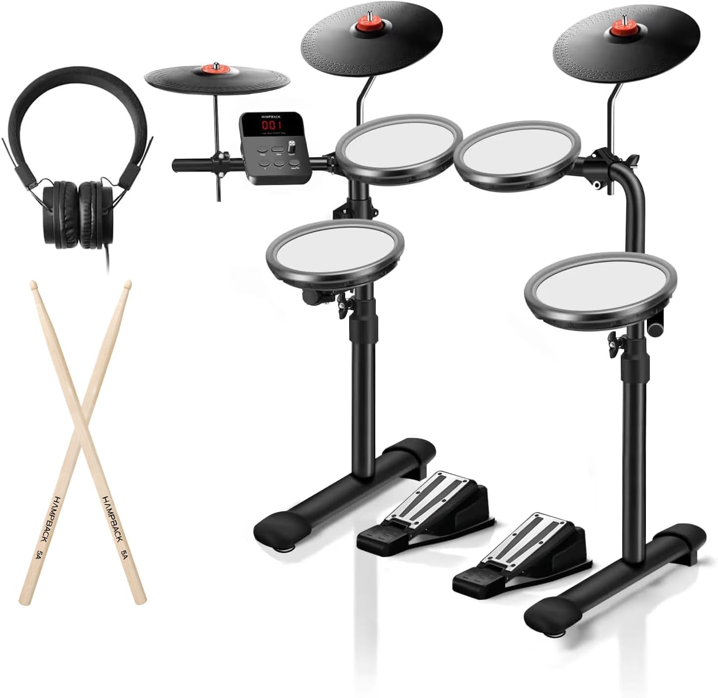 MK-0 Electric Drum Set with 7'' Quiet Mesh Drum Pads, 8'' Full Rubber Cymbals, 68 Authentic Sounds, USB MIDI, Sticks, Headphone, 2 Switch Pedals for Beginners&Kids(No Drum Throne)