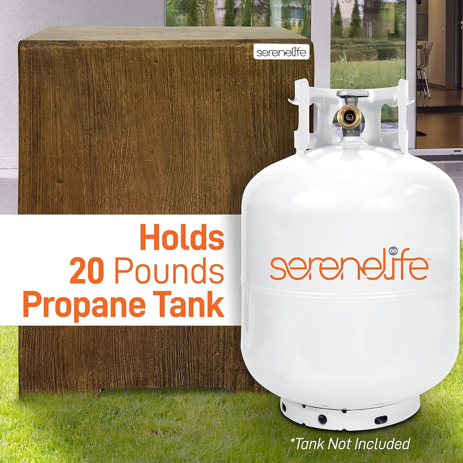 Outdoor Propane Gas Tank Holder - Wood-Grain Propane Tank Holder - Holds 20 Lbs. Clean Burning Propane Gas Tank - Works with SLCNX76 and SLFPLG9 Outdoor Propane Fire Pit Table - SereneLife SLGASCV