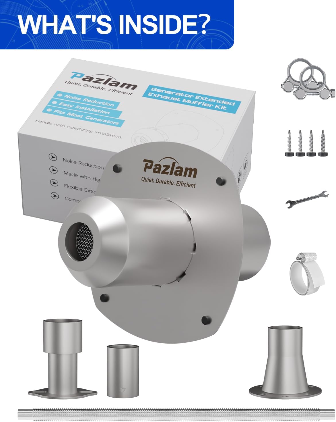 Generator Exhaust Extension Silencer Kit – Universal Fit for Firman, Honda, Champion & More – Heavy-Duty Stainless Steel Muffler with Flexible Pipe – Noise Reduction & Fume Venting