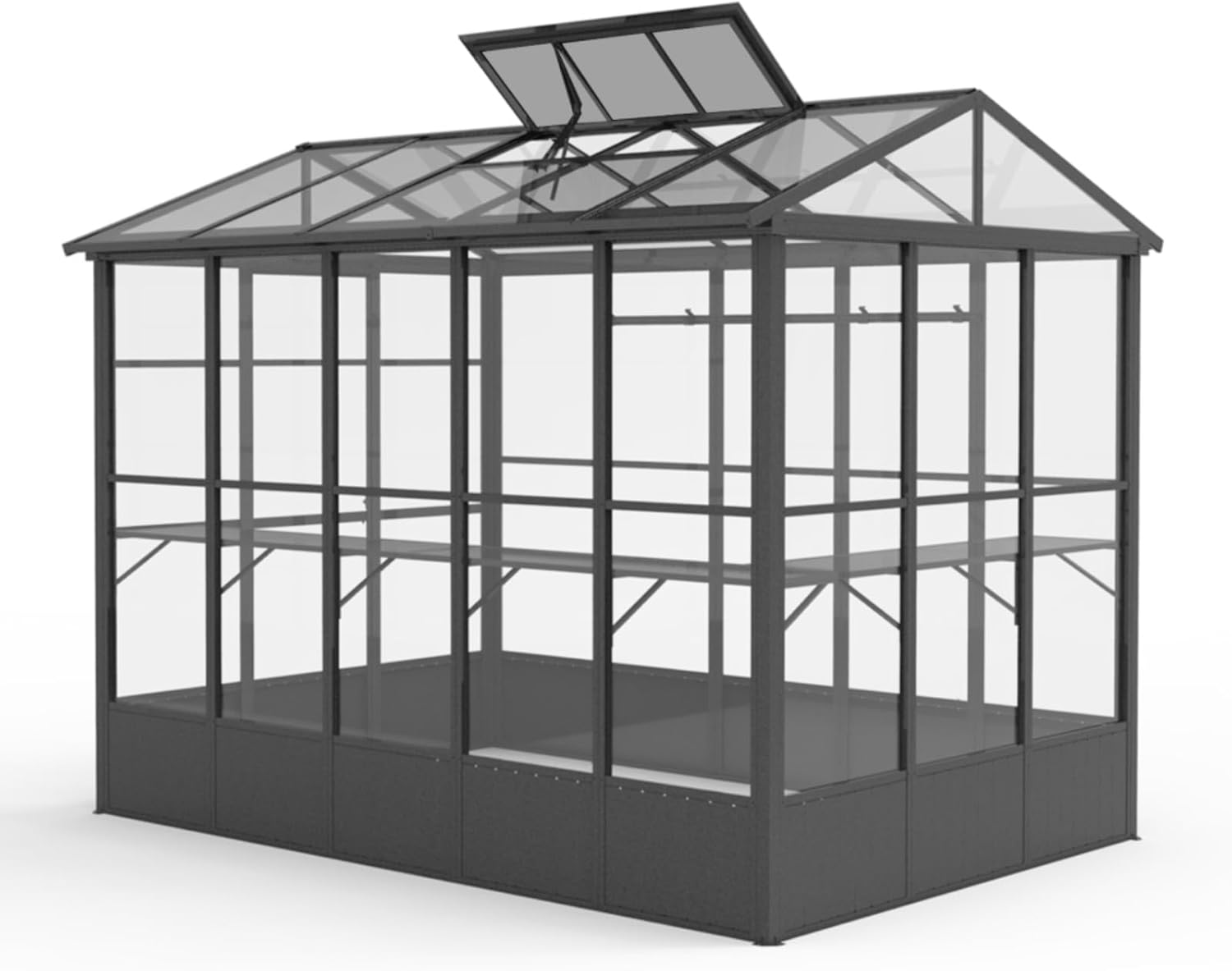 Outdoor Heavy Duty Aluminum Greenhouse, Walk-in Polycarbonate Green House with Fully Auto Temperature Control Vent & Movable Hooks, Extra Height Design for Garden & Backyard (8x10FT Dark Gray)