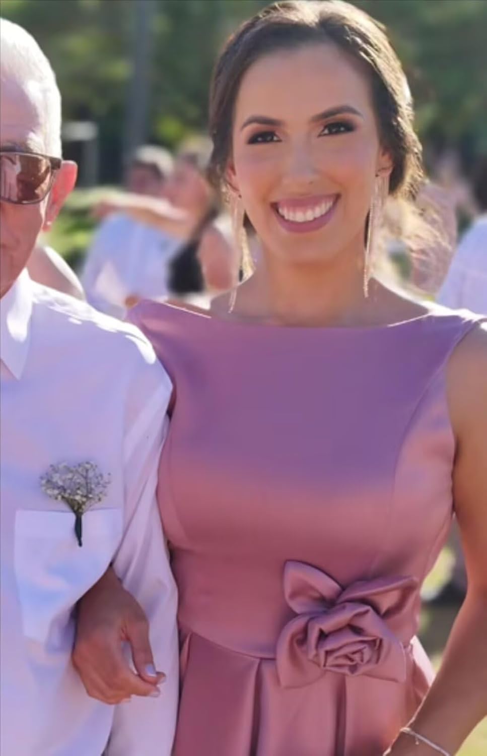 Formal Satin Mother of The Bride Dresses for Women Tea Length A Line Wedding Guest Dress with Pockets