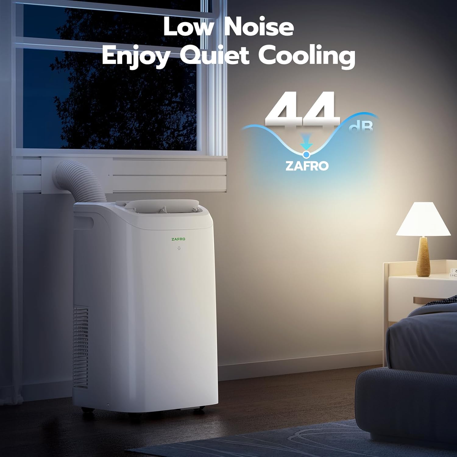 ZAFRO Portable Air Conditioners 12,000 BTU (8,000 BTU SACC), 44dB-Quiet Cooling, WiFi/App Control, 24H Timer with Fan & Dehumidifier, Easy Installation for Bedroom, Office, Living Room