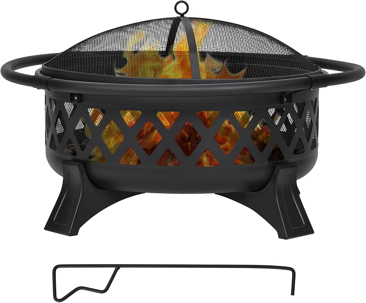 36-Inch Outdoor Wood Burning Fire Pit with Lid & Spark Screen, Heavy Duty Steel, BBQ Grill Grate, Poker, for Backyard, Patio, Campfire