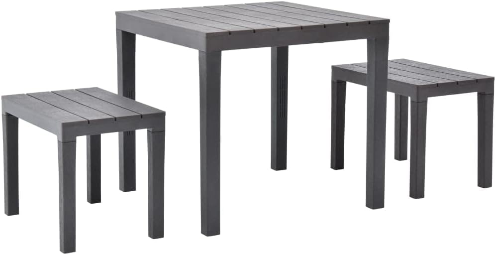 Patio Table with 2 Benches Plastic Brown,Stunning Garden Set: Durable Outdoor Furniture for Relaxation and Gatherings Patio Furniture Sets, Outdoor Furniture Sets