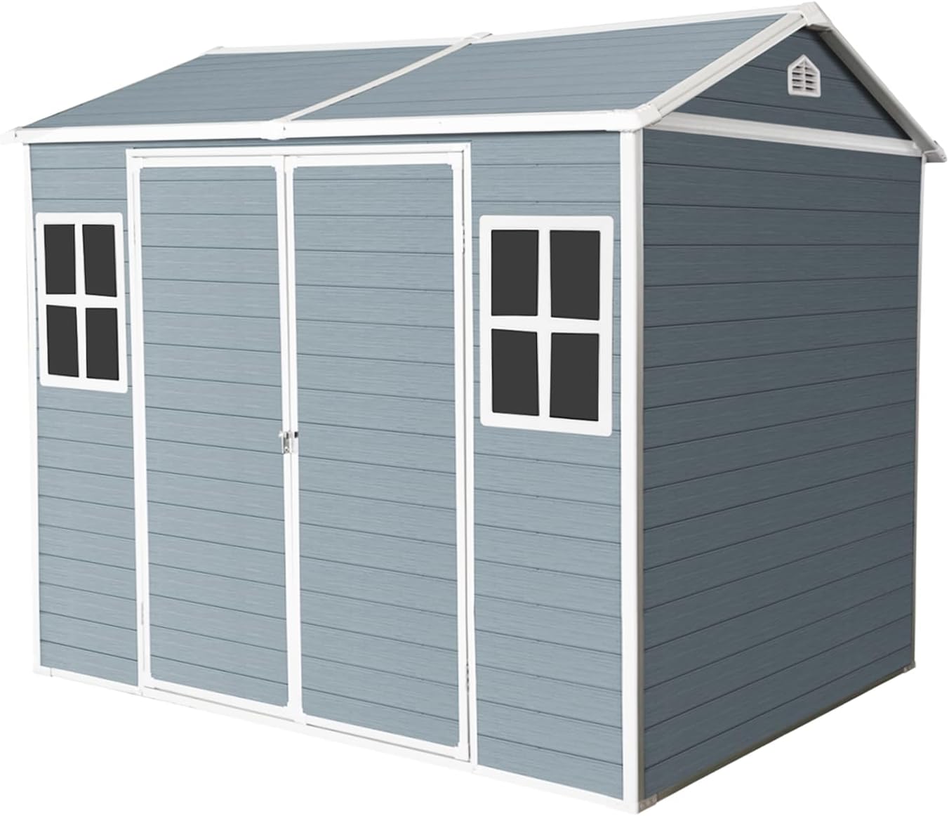 8x6 FT Resin Outdoor Storage Shed with Floor, Two Windows, Air Vents & Lockable Door, Weatherproof Garden Tool Shed for Backyard, Patio or Lawn Equipment, Grey