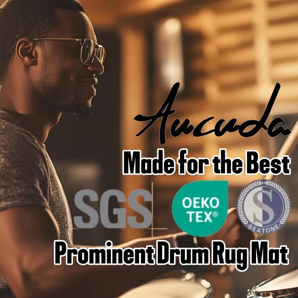 Aucuda Medal Drum Rug 4x6ft Drum Mat Outdoor, Tightly Woven Fabric Cool Drum Set Carpet with Non-Slip Grip Bottom, Electric Drum Accessories for Bedroom, Studio, Apartment, Soundproof, No Crease.