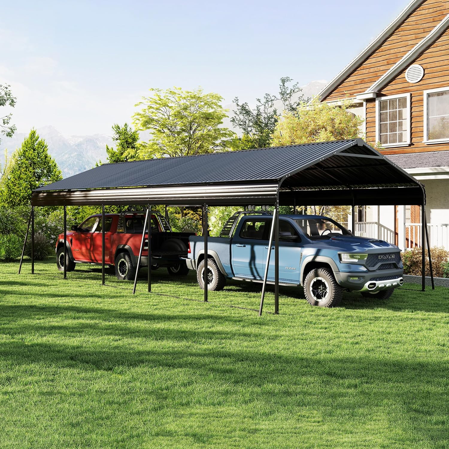 Heavy Duty Car Port Carport Canopy Shelter, Galvanized Steel Carports Outdoor Vehicle Canopy with Reinforced Frame Car Ports for Cars, Trucks, SUVs & Equipment Storage,0.25mm Thick,13x26.5FT