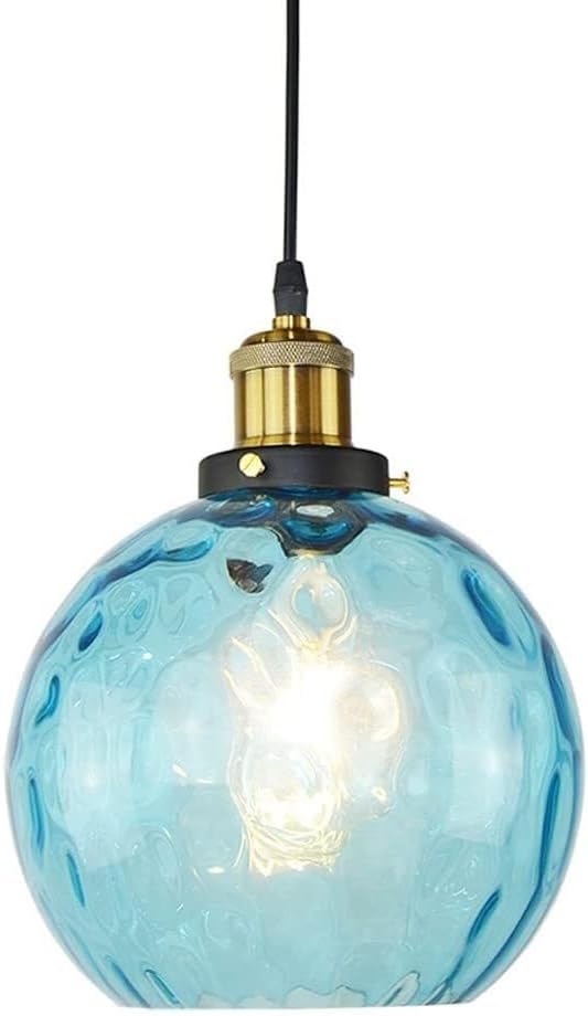 Blue Glass Chandelier,Globe Lighting Fixture with Hammered Lamp Shade, Modern Single Hanging Mini Pendant Light,for Kitchen Island Dining Room Bedroom Hallway Bar Living Room (Size : Dia-15cm