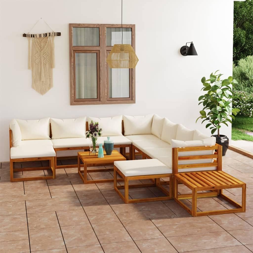 12 Piece Patio Lounge Set with Cushion Cream Solid Acacia Wood, Acacia Wood Lounge Set: Comfort and Style for Outdoor Living Patio Furniture Sets, Outdoor Furniture Sets