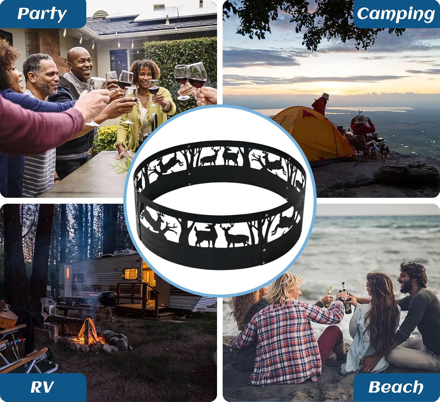 36 Inch Fire Pit Ring for Outside Wood Burning - Heavy Duty Steel Fire Ring Insert Large Round Smokeless Firepit Liner for Camping Backyard/Patio Garden (36x12 Inch)