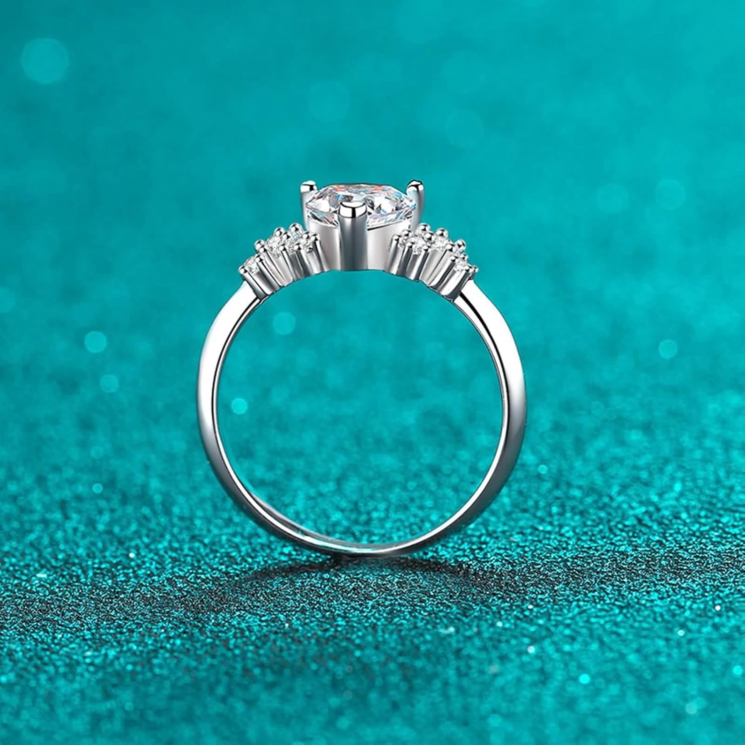 Heart Engagement Ring, Lab Diamond Ring 14K/18K White Gold White Stone Silver Fashion Jewelry for Women Size 4-10