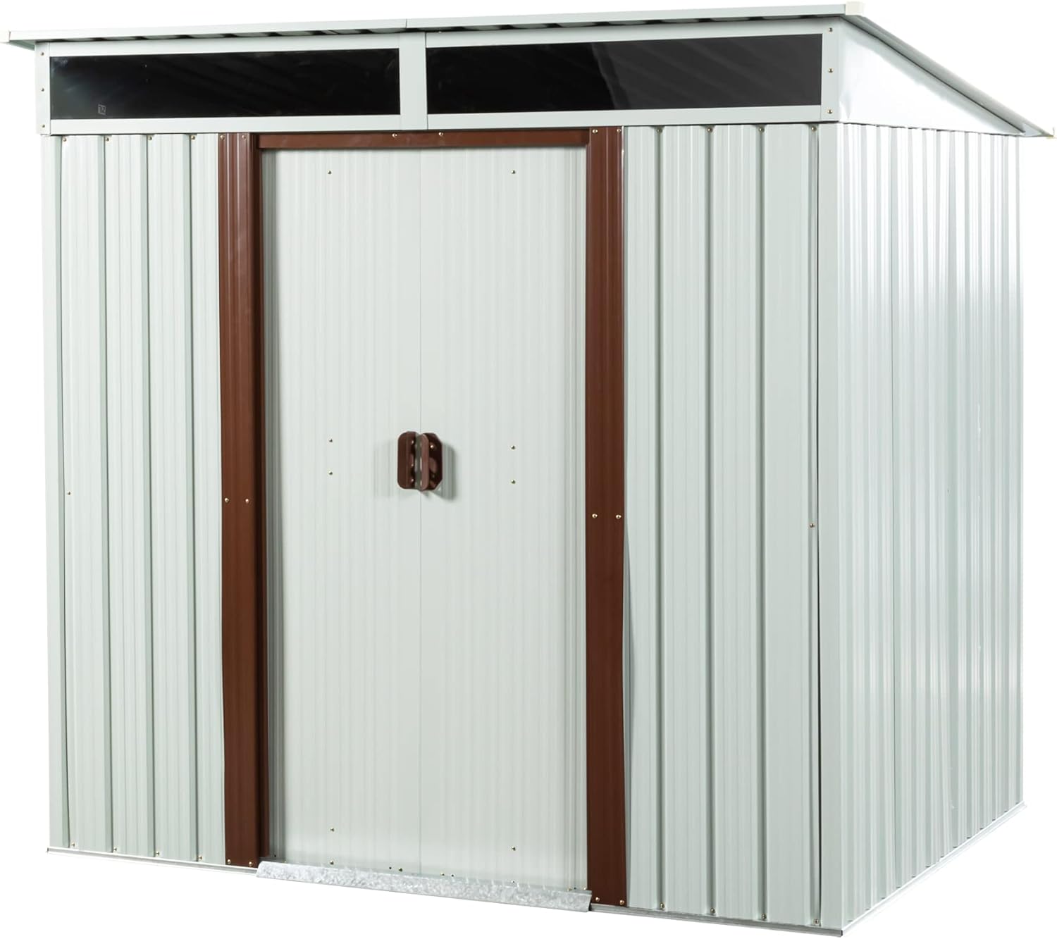 6ft x 5ft Outdoor Metal Storage Shed with Window Lockable Sliding Doors Floor Frame Tool Storage House Flat top One Size