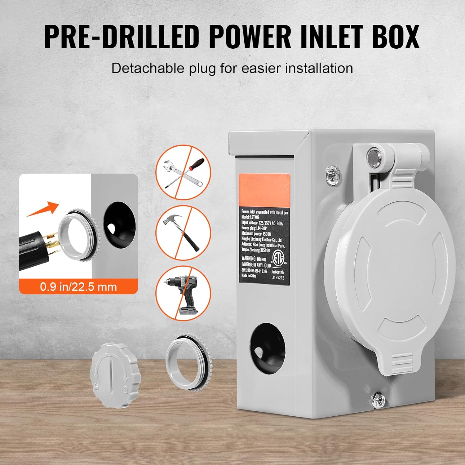 Happybuy 30 Amp Generator Cord Kit, 25FT, NEMA L14-30P/L14-30R, STW 10 AWG Power Extension Cord with Twist Lock, Pre-Drilled Inlet Box for RV Outdoor, ETL Listed