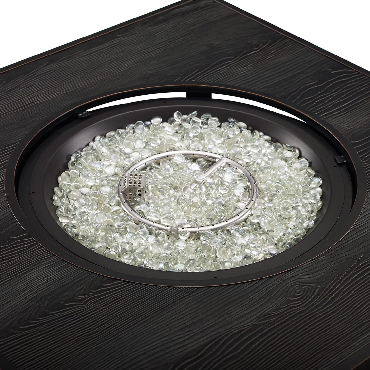 Fire Sense 63226 Yorke Aluminum Convertible Gas Fire Pit Table 55,000 BTU Outdoor Multi-Functional Fire Pit with Fire Bowl Lid, Nylon Weather Cover & Clear Fire Glass - Bronze Finish - Square