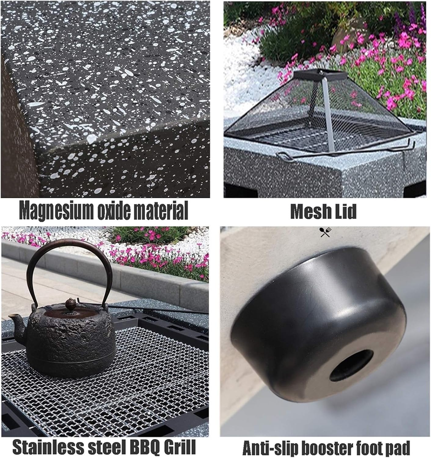 Fire Pits Outdoor Garden Wood-Burning Fire Pit BBQ Table, Outdoor Backyard Patio Fireplace Fire Bowl, with Sparkle Screen Cover and Poker