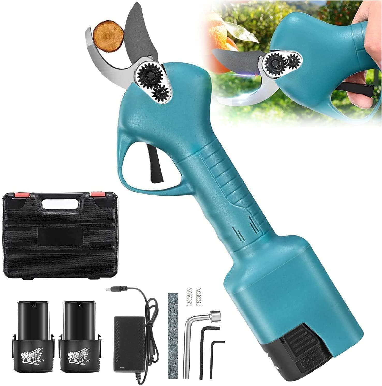 Electric Pruning Shears, Cordless Pruning, Sk5 Blade 25Mm Cutting Diameter Professional Garden Trimmer Secateurs with Rechargeable Lithium Battery