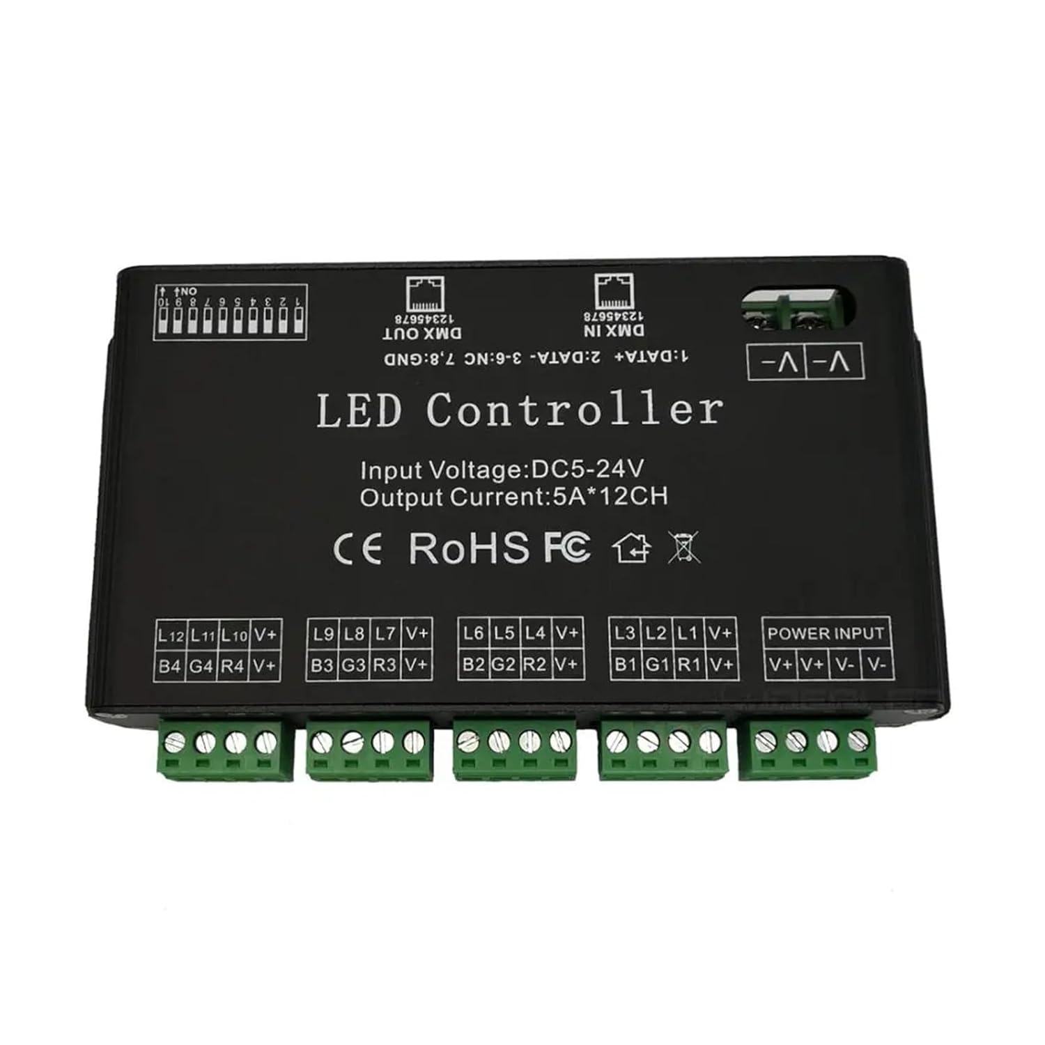 12 Channel decoder DC5V-24V LED RGB Light Strip Controller 12CH DMX512 decoder high Power 60A dimming Driver