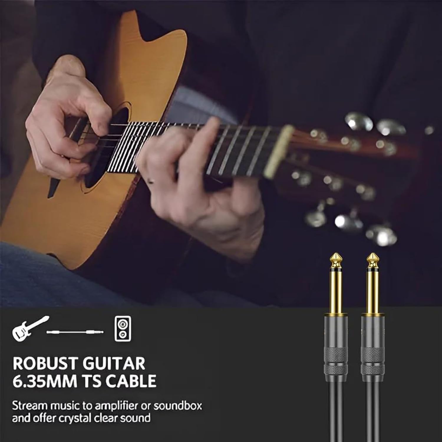 TSTS Guitar Audio Cable 1/4 Inch Straight Instrument Cable 6.35mm Stereo Professional Guitar Cable for Guitar Bass Amplifier Keyboard(Pack of 2,12m)