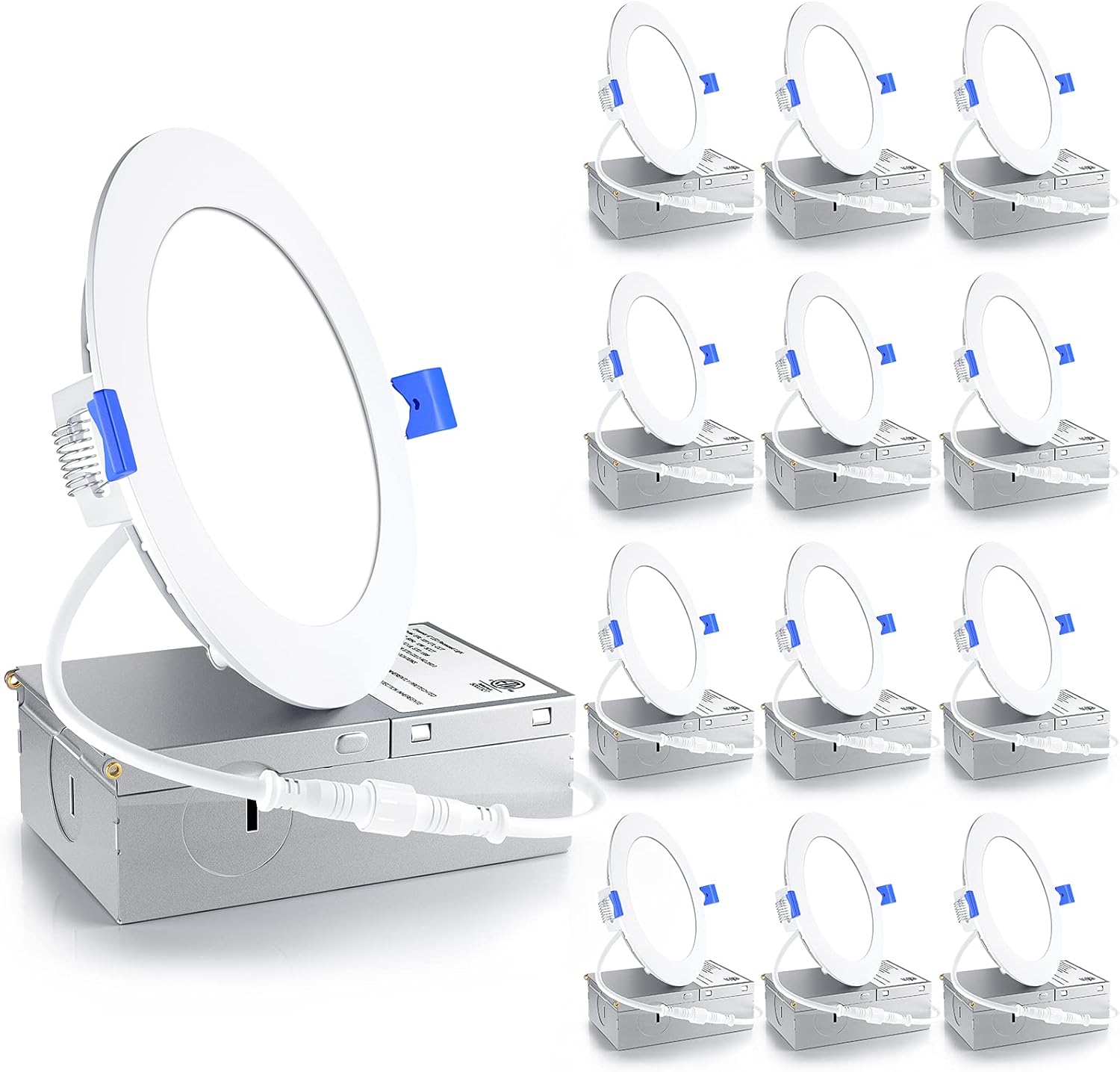 Ensenior 12 Pack 4 Inch LED Recessed Light, Dimmable, 5000K Daylight, 750LM High Brightness, 9W 120V, Damp Rated, ERL-9X-ETL, Ultra-Thin Canless Wafer Light - ETL & FCC & IC