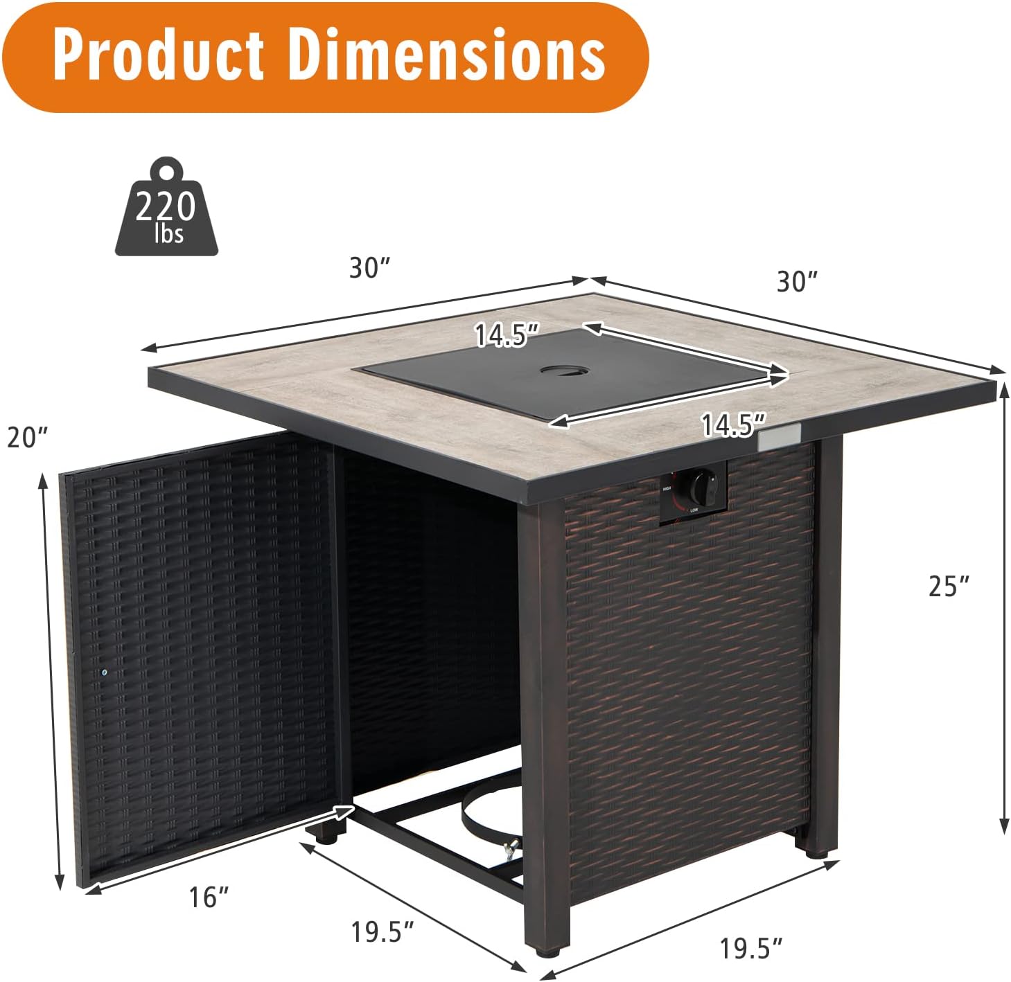 Tangkula 30 Inch Propane Gas Fire Pit Table, Patiojoy 50,000 BTU Square Fire Table with Ceramic Tabletop, PVC Cover & Lava Rocks Included, Perfect for Backyard, Outdoor (Black)