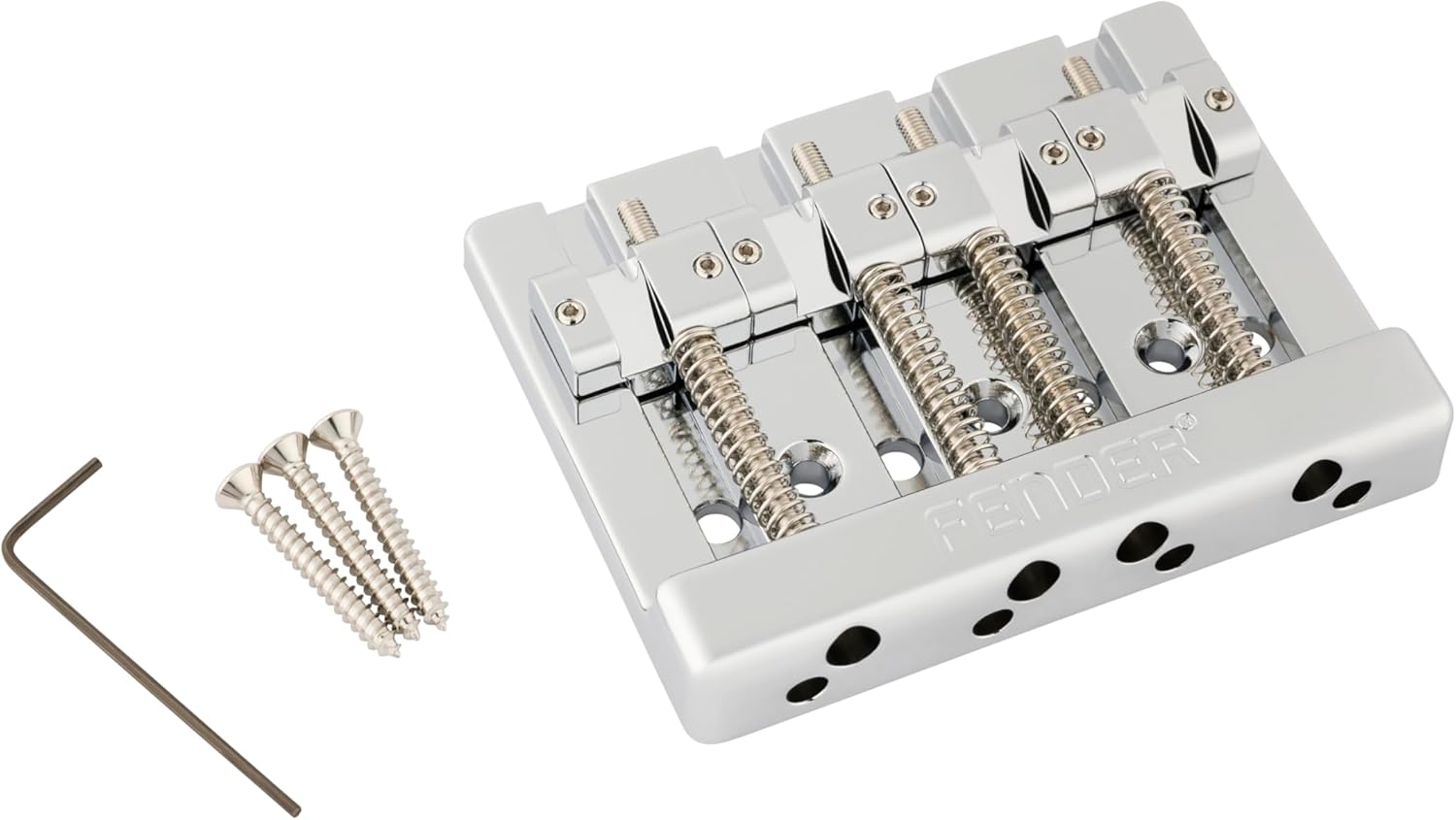 Fender HiMass String-Through 4-String Bass Bridge Assembly With Brass Saddles, Chrome