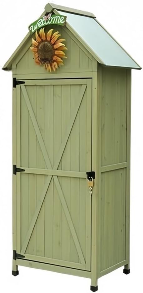 Wooden Outdoor Storage Cabinet, Tall Garden Tool Shed, Wooden Garden Tool Cabinet Weatherproof, Outdoor Storage Shed for Yard, Patio, Deck(Green,65 * 46 * 178cm)