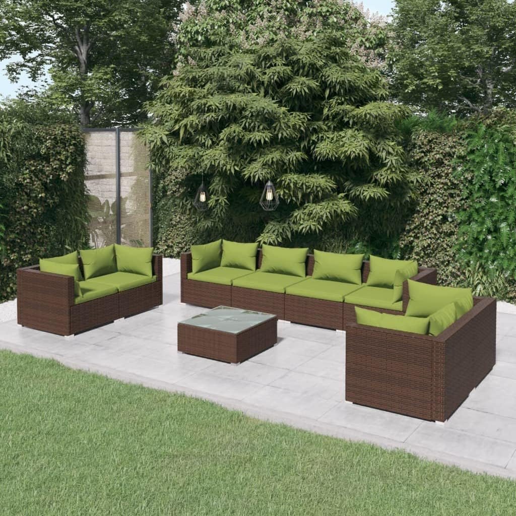 9 Piece Patio Lounge Set with Cushions Poly Rattan Brown,Ultimate Outdoor,: Modular Patio Lounge Set for Comfort and Versatility Patio Furniture, Outdoor Furniture Sets