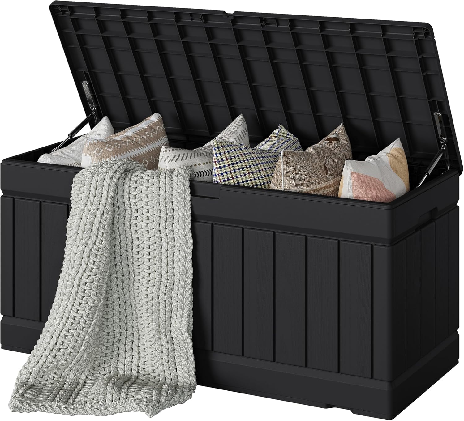 Devoko 78 Gallon Deck Box, Waterproof Resin Outdoor Storage Box for Outside and Patio, Outdoor Storage Bench Lockable for Patio Furniture, Garden Tools and Pool Supplies (Black, 78 Gallon)