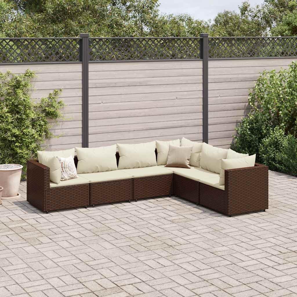 Patio Set 6 Piece Patio Lounge Set with Cushions Brown Poly Rattan