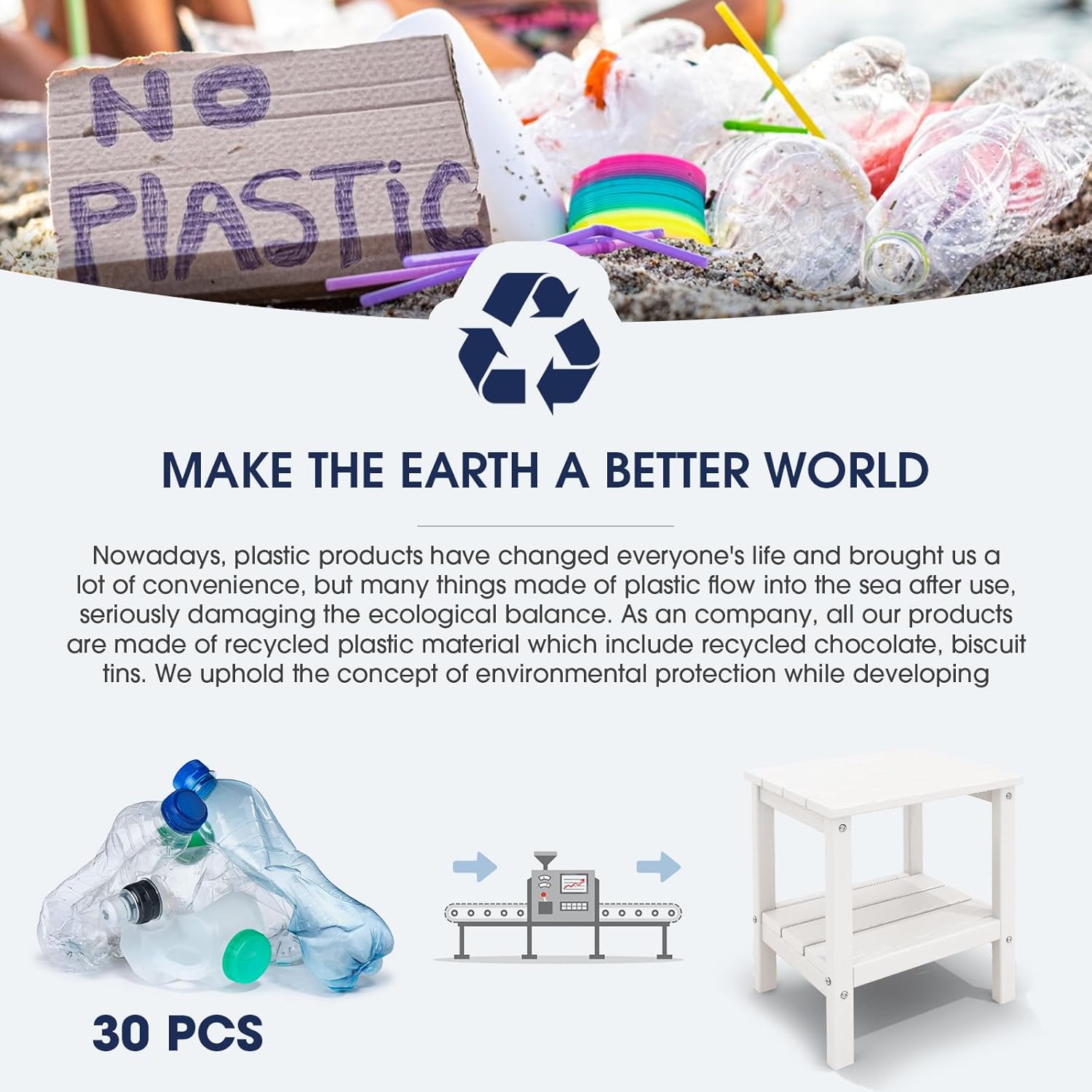 KINGYES Outdoor Side Table Set of 2, Double Layer Adirondack End Table- White