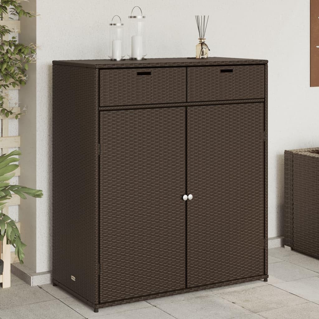 Large Brown PE Rattan Garden Storage Cabinet, Outdoor Patio Deck Tool Box, Weatherproof Backyard Furniture
